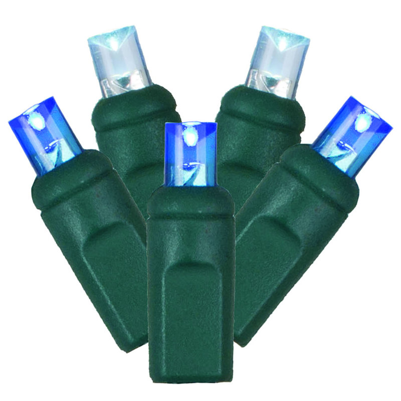 50 lumières de Noël grand angle à DEL de qualité commerciale, Bleu / blanc pur / vert