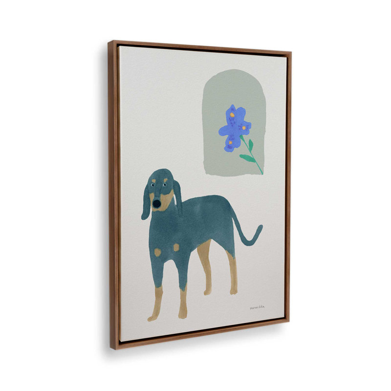 «Dog And A Mini Halfround Window» par Norarikka, reproduction d'art sur toile, 16" H x 12" W, Floater Frame, Brown