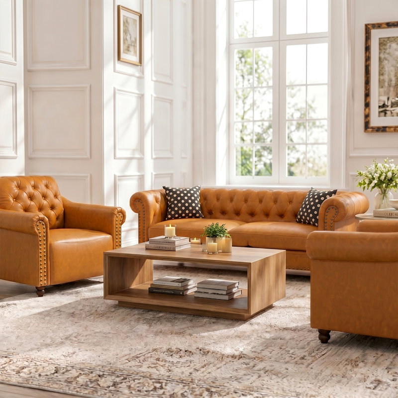 Fauteuil en cuir capitonné l 34 po Gulgee, Brown
