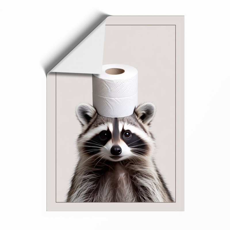 Raccoon with Toilet Paper Modern - Framed Print, A2 - 59.4 x 42.0 cm, Unframed