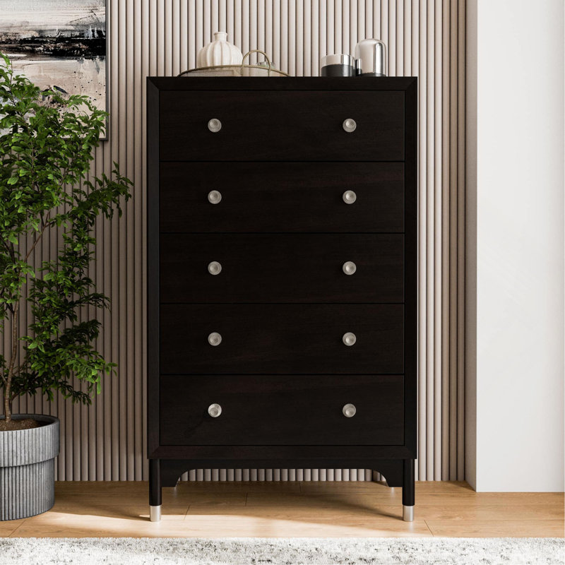 Commode haute en bois à queue d'aronde anglaise 1 pièce Mid-Century, Noir
