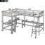 Lit mezzanine simple avec 2 bureaux encastrés en forme de L, bois gris et solution de chambre à coucher simple avec bureau intégré-1723949052