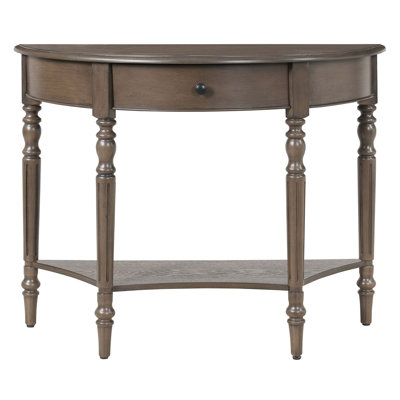 Farmhouse Half Moon Console Table with Drawer & Shelf - Rustic Accent for Entryway, Living Room, Hallway and Foyer（Only Table）