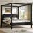 Lagola King Size Wood Canopy Bed Frame with Headboard, Four Poster Platform Bed Frame with Wooden Support Slats, No Box Spring Needed, Easy Assembly, Black-310431067-310431070