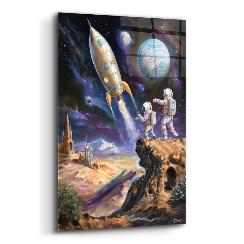 «Space Illustration Retro Futuristic 1» par Momart, art mural en verre acrylique, H 24 po x l 16 po x P 0,2 po