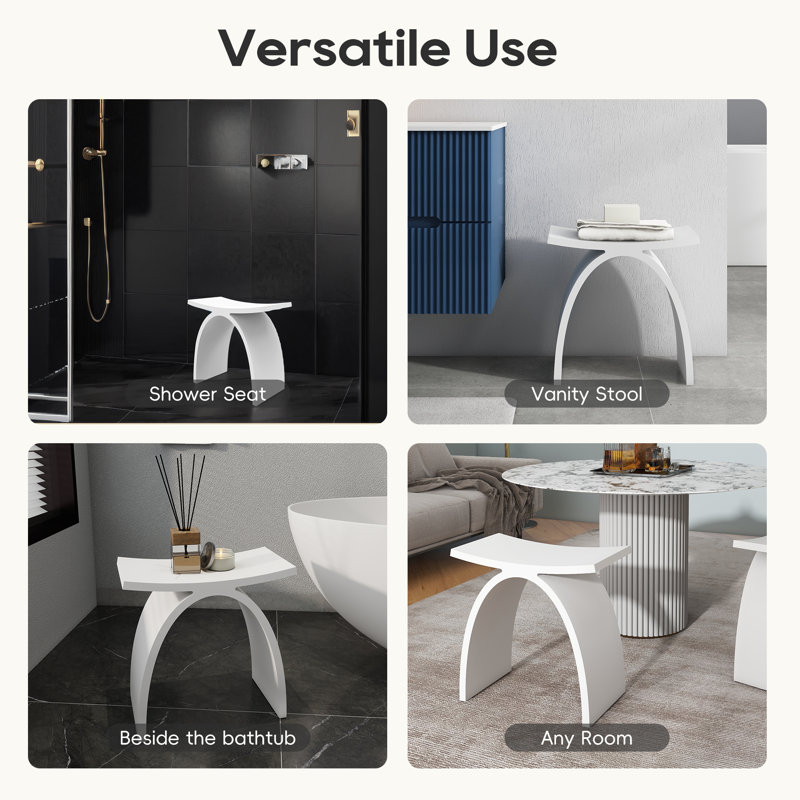 16.7'' Solid Surface Shower Bench Stool In White, White