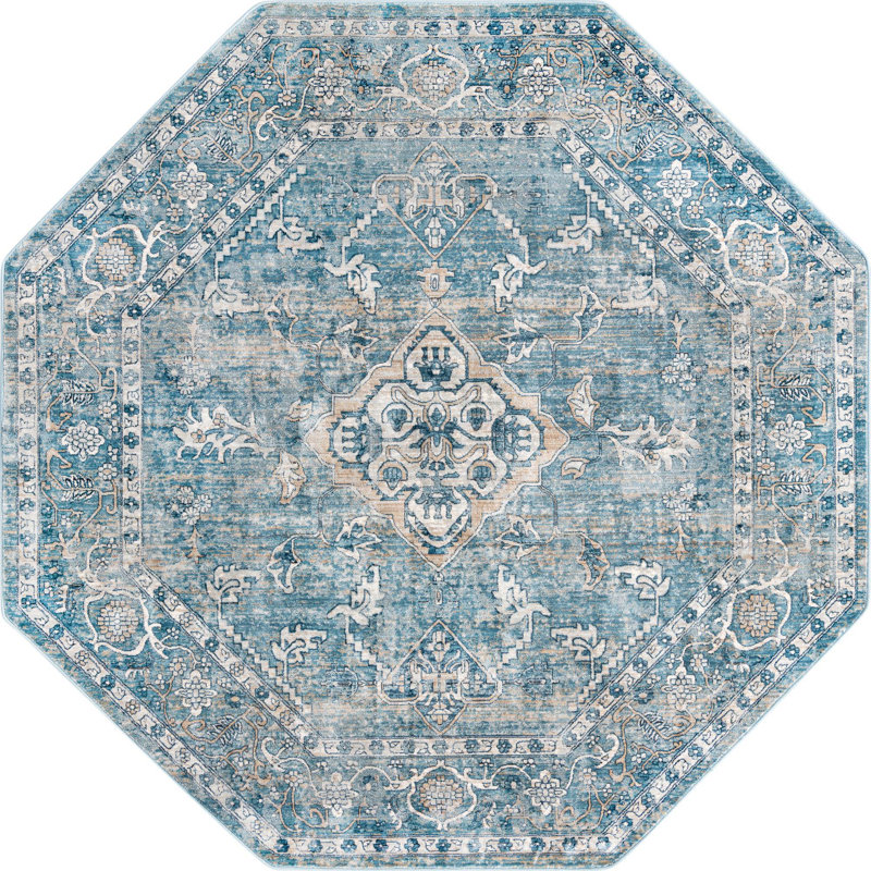 Tapis traditionnel Orea bleu-brun clair, Octogone 7 pi