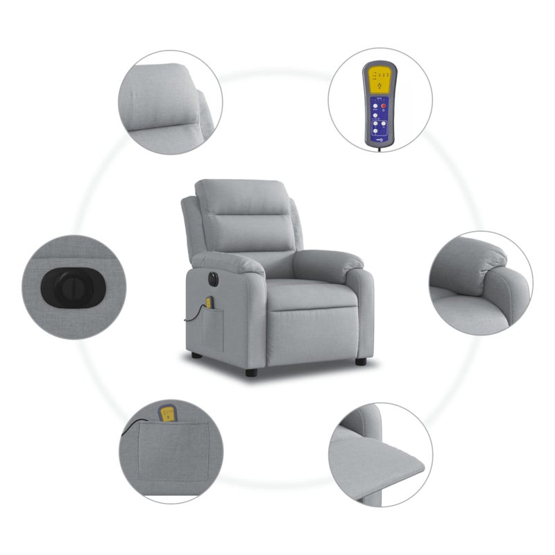 Fauteuil de massage inclinable électrique, Polyester gris clair