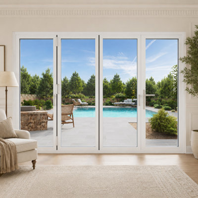 Porte de patio pliante en aluminium blanc à double vitrage 120 po x H 96 po 3 + 1