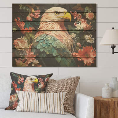Portrait d'aigle floral rose vif - Aigle sur bois