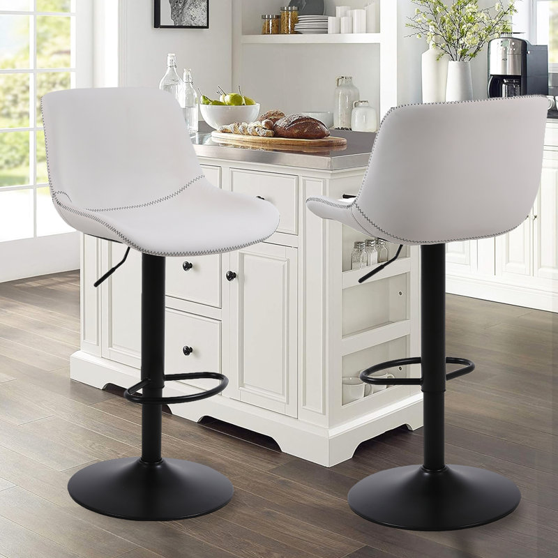 Swivel Upholstered Adjustable Height Counter Stool with Metal Frame, White, 2