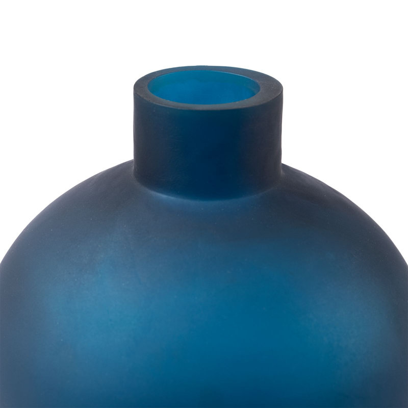 Sharri Handmade Glass Table Vase, 9.5" H x 6" W x 6" D, Prussian Blue