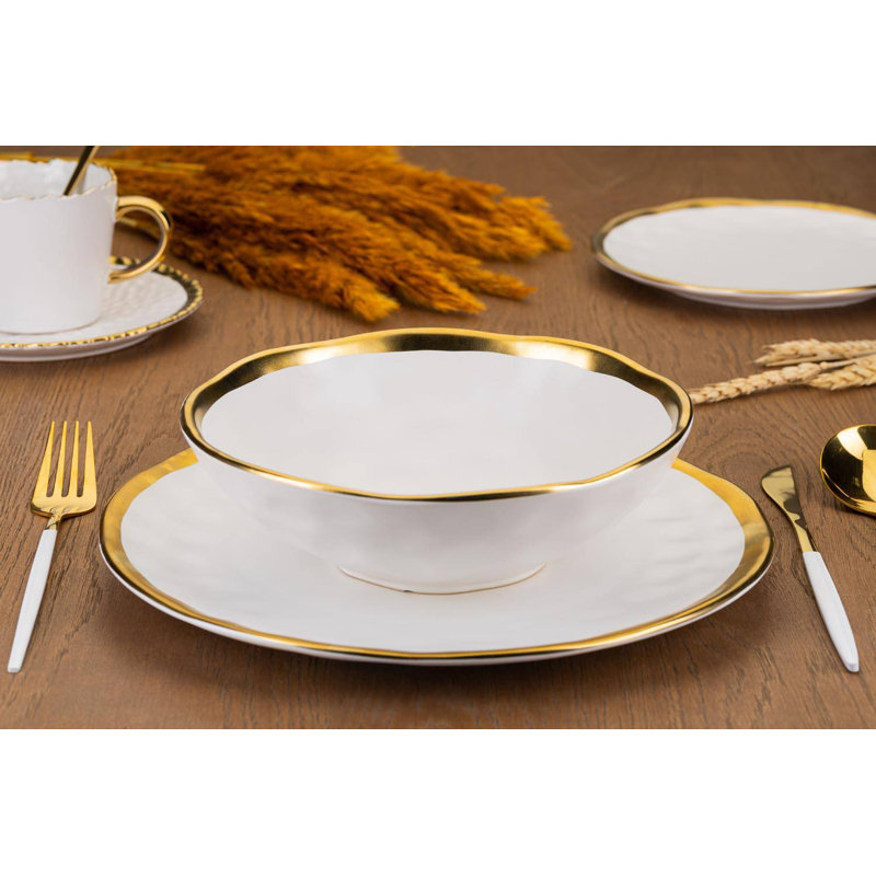 Spirgel Ceramic Dinnerware Set 8 Piece - Service for 4, White