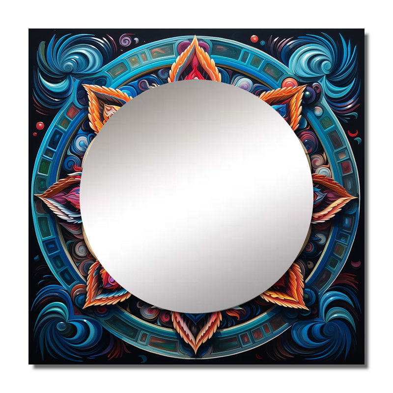 Miroir carré antique antique coloré V - Mandala Boho Mandala, 29 po x 29 po