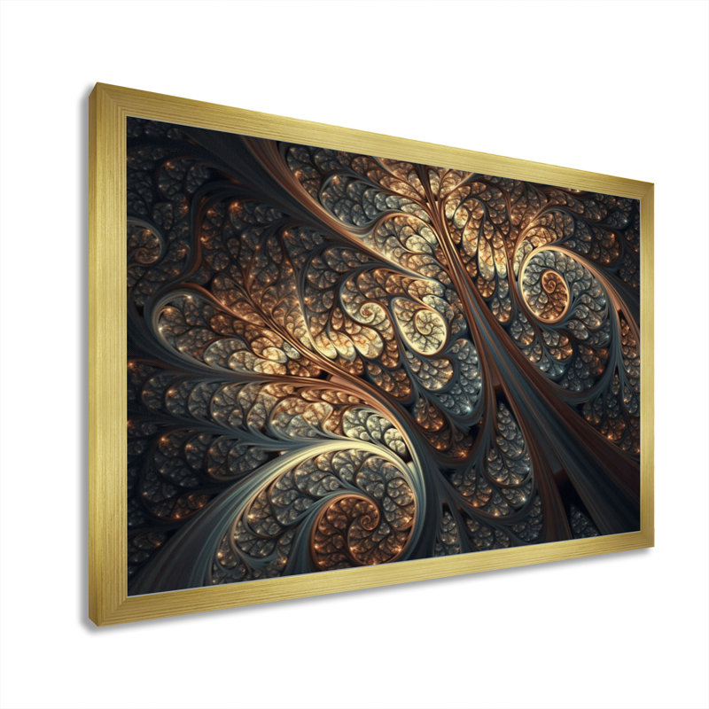Fusion fractale bleue et orange II - impression, H 34 po x l 44 po x P 1,5 po, Encadrement doré