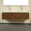 Meuble-lavabo flottant à double cuve 60 po avec lavabos vasques en marbre rond et plateau en pierre frittée 60 po, armoire en contreplaqué en noyer foncé ou chêne clair, garniture dorée, capteur à DEL, pré-assemblé, tiroir double-1660629913
