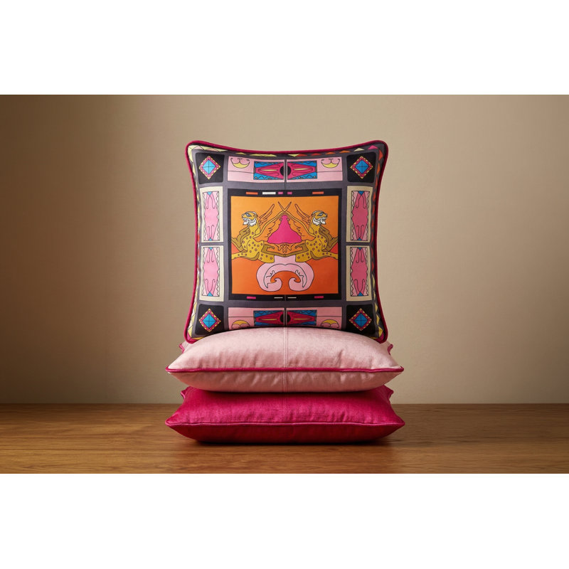 Zeugma Mosaic Printed Silk Pillow, Bright Pink