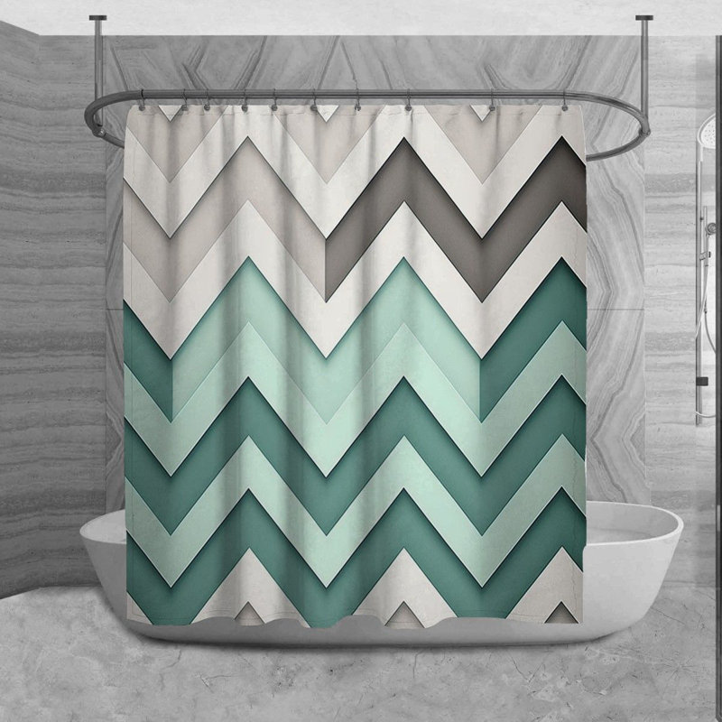 Rideau de douche Fanette, H 93 po x l 70 po, Gris / Turquoise