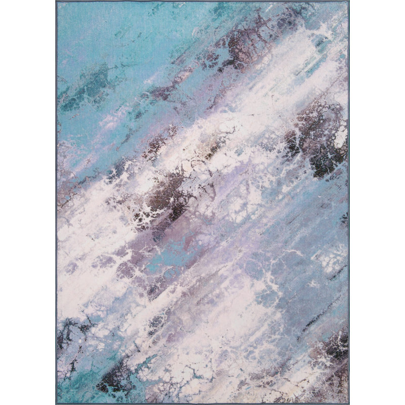 Tapis décoratif turquoise abstraites belles, Rectangle 7 pi 10 po x 10 pi 6 po
