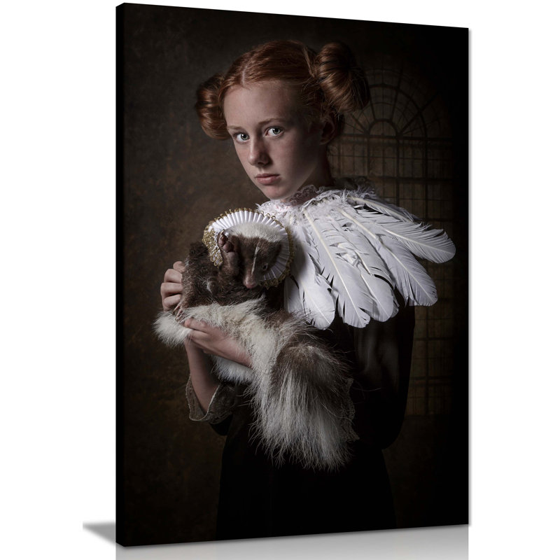 Lady In Feather Collar Medieval - Wrapped Canvas Painting, 61cm H x 41cm W