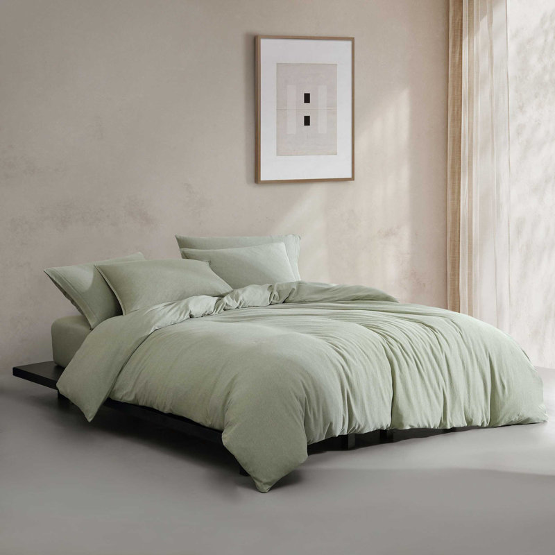 Ensemble d'édredon en mélange de coton, Édredon pour grand lit + 2 taies décoratives, Vert