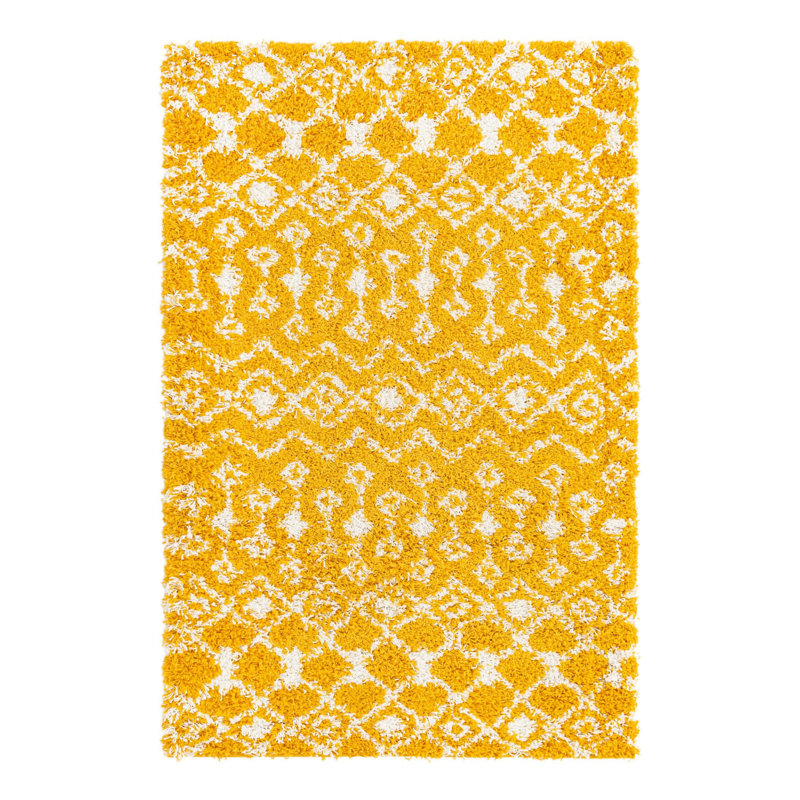 Tapis jaune à motif géométrique Griego, Rectangle 4 pi 1 po x 6 pi 1 po