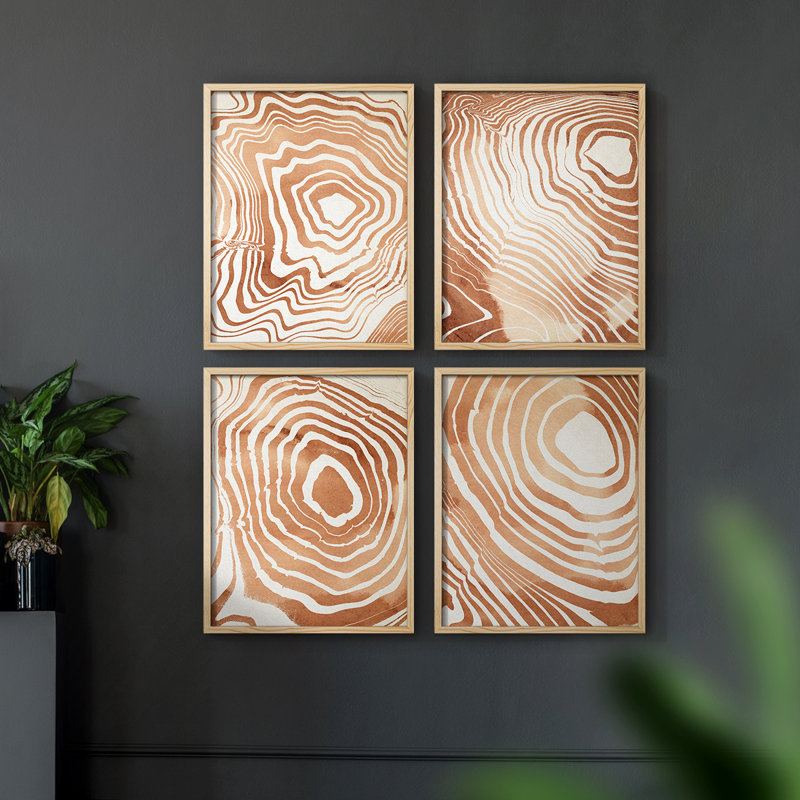 «Wood Grain Suminagashi I», ensemble de 4, Naturel, H 32 po x l 10 po
