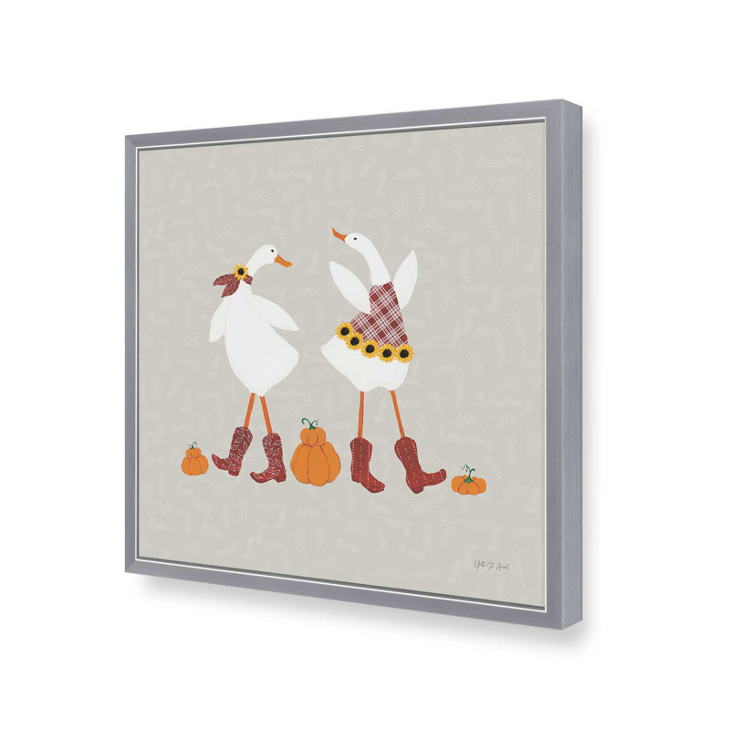 «Ducks in the Pumpkin Patch VII» par Yvette St. Amant, reproduction d'art, H 20 po x l 20 po, Argent argent