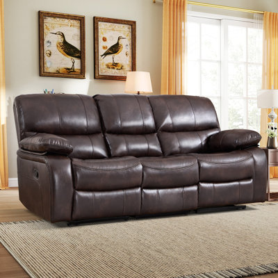 Chelliah  85'' Wide Modern Upholstered Faux Leather Manual Reclining Sofa With Pillow Top Arm