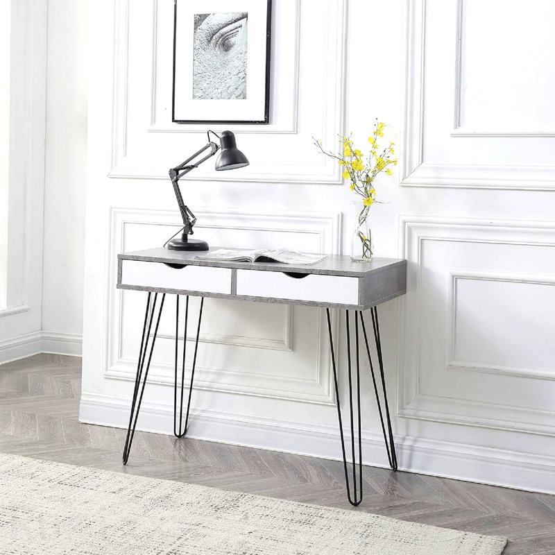 Petit bureau moderne 1 pièce Laurel, gris noir avec tiroirs pour chambre à coucher, bureau à domicile