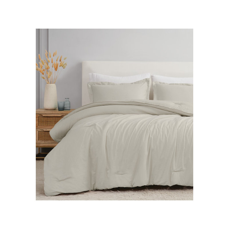 Nena 100% Linen Standard Bedding, King Comforter + 2 King Pillow Shams, Beige