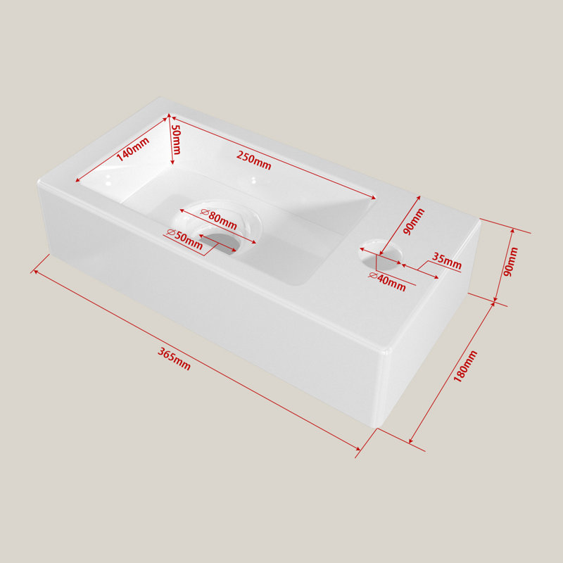 Belfry Bathroom Mahon 36.5mm L x 18mm W Natural Ceramic Rectangular Sink with Tap and Overflow, Right Hand
