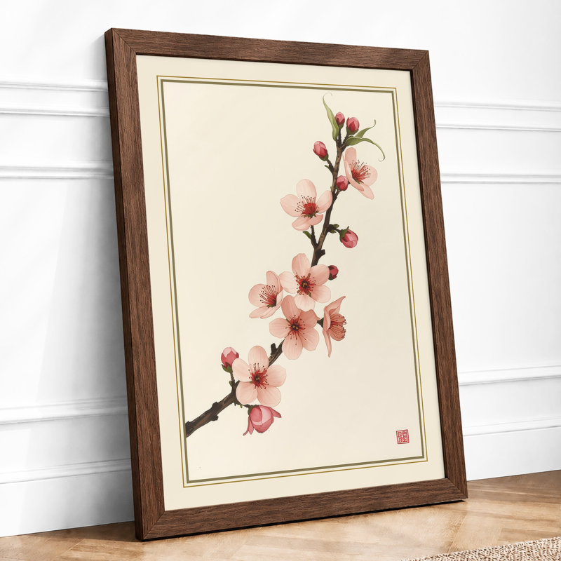 Moonlit Cherry Blossom Japandi - Framed Print, Walnut, A4 - 29.7 x 21.0 cm