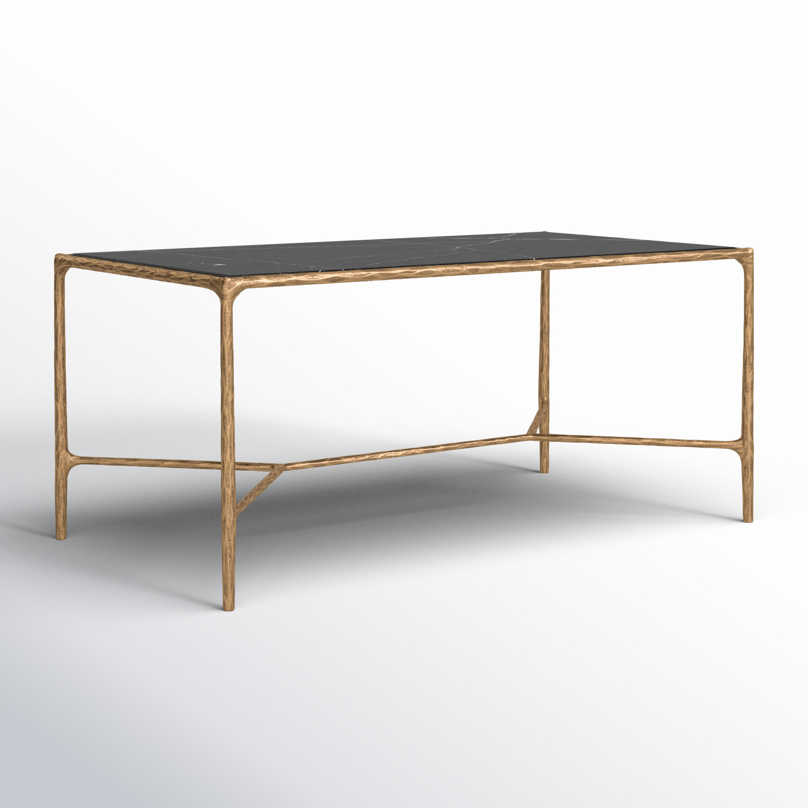 Evelynn 40" Glass Coffee Table, Brass, Black Marble