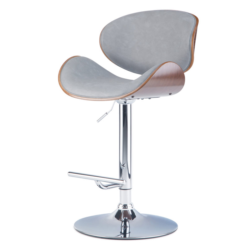 Tabouret de bar moderne pivotant rembourré Marana, Similicuir végétalien - gris pierre