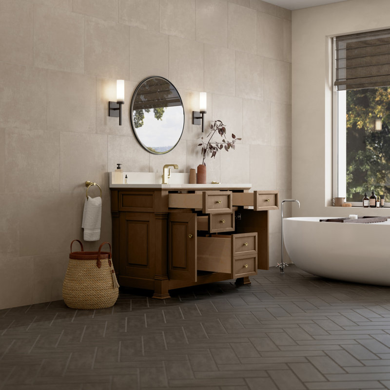 Brookfield 48'' W Single Vanity, Single Hole, White Zeus, Pecan