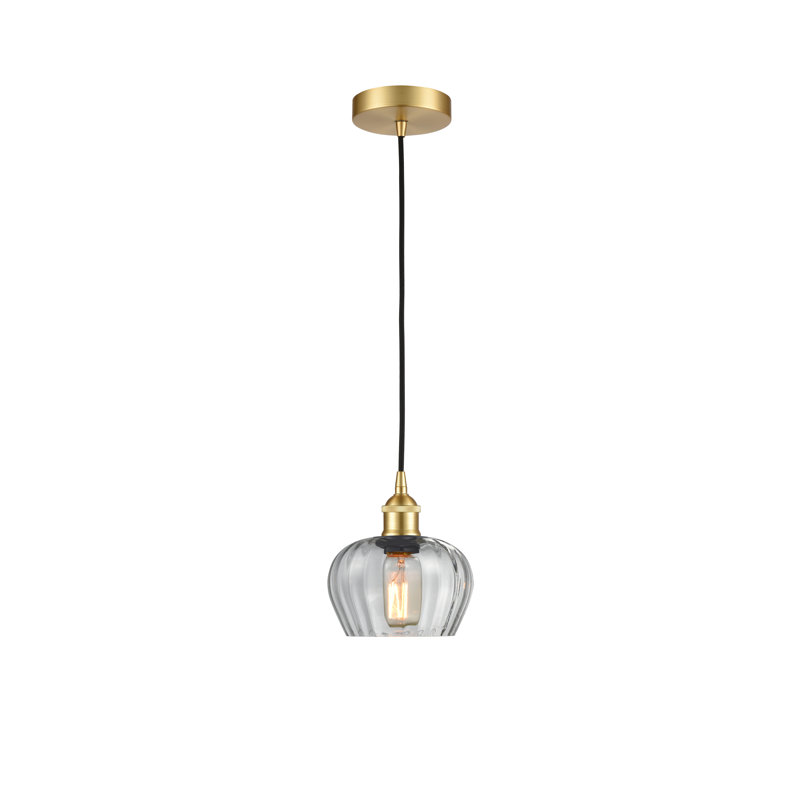 Luminaire suspendu simple à 1 lumière Noille, Transparent, Or satiné, H 8,5 po x l 6,5 po x P 6,5 po