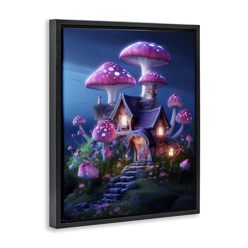 "Mystical Forest Cottage", art mural encadré par Sasha, Cadre flottant noir de jais, H 21 po x l 17 po
