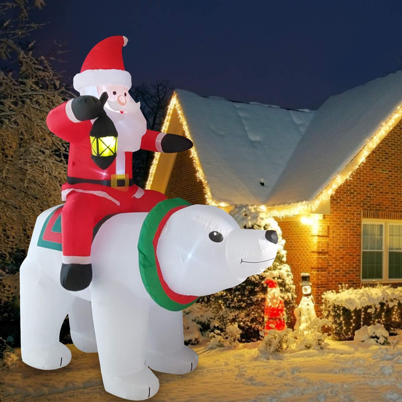 Animated Airblown-Hugging Candy Sprinkles Bear W/Santa Hat And Scarf-Giant  Inflatable