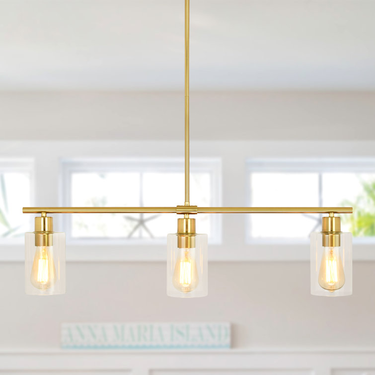 Delmis 3 - Light Kitchen Island Pendant Rustic Linear Chandelier with Clear Glass Shades