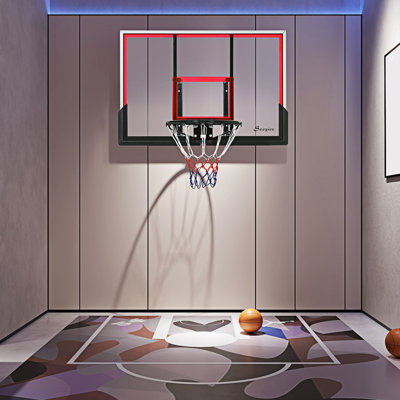 Wall Mounted Basketball Hoop with Shatter Proof Backboard, Black