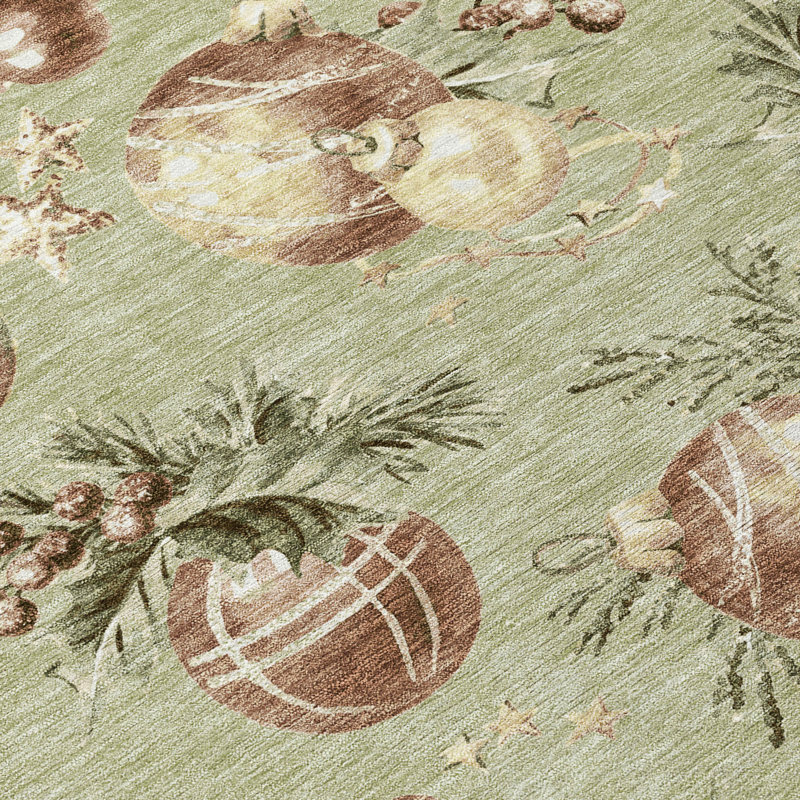 Tapis de boules de Noël intérieur / extérieur lavable à la machine Xhevrie Aloe, Tapis de couloir 2 pi 3 po x 7 pi 6 po