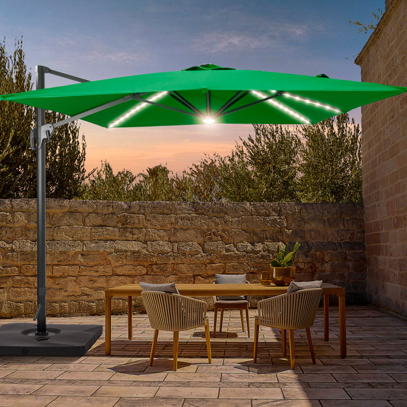 Jamestown 132'' Lighted Cantilever Umbrella with a Base, Green