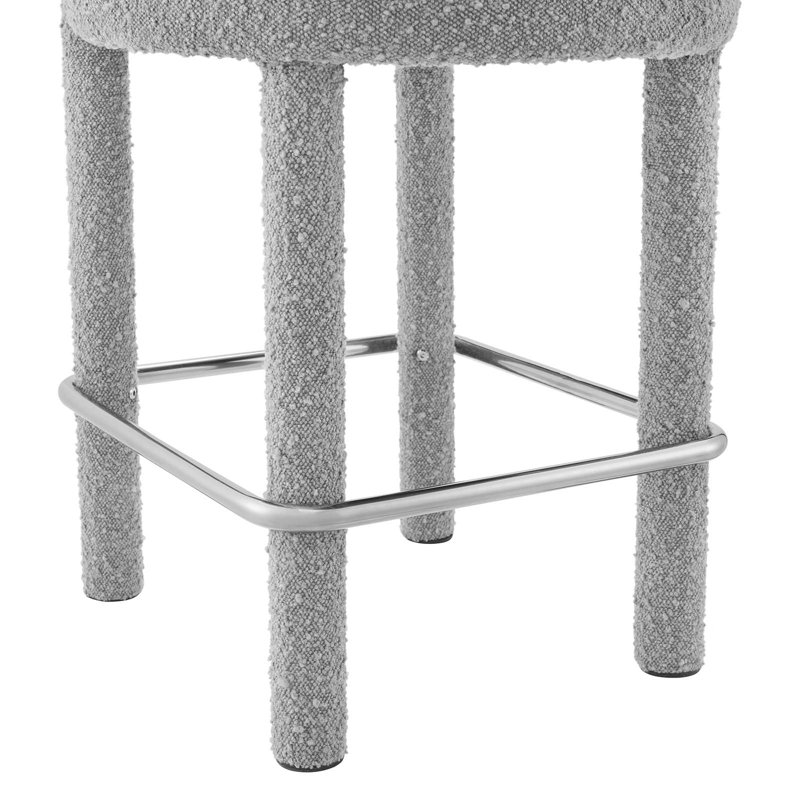 Light Gray Boucle Upholstered Counter Stool with Metal Legs