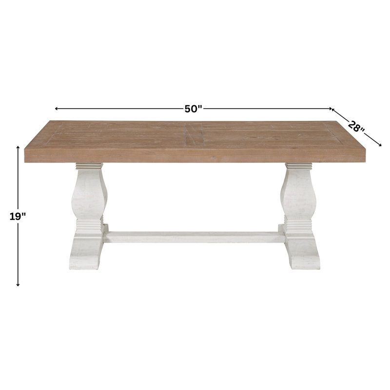 Sarcoline Solid Wood Pedestal Coffee Table, Driftwood/White