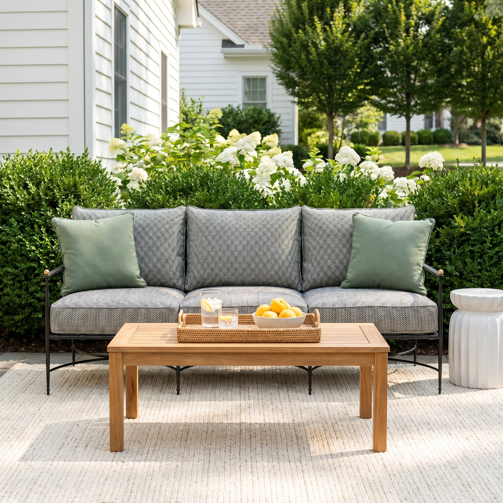 Roma 77" Sunbrella® Patio Sofa, No Welt, Perigold Palmetto Verdigris