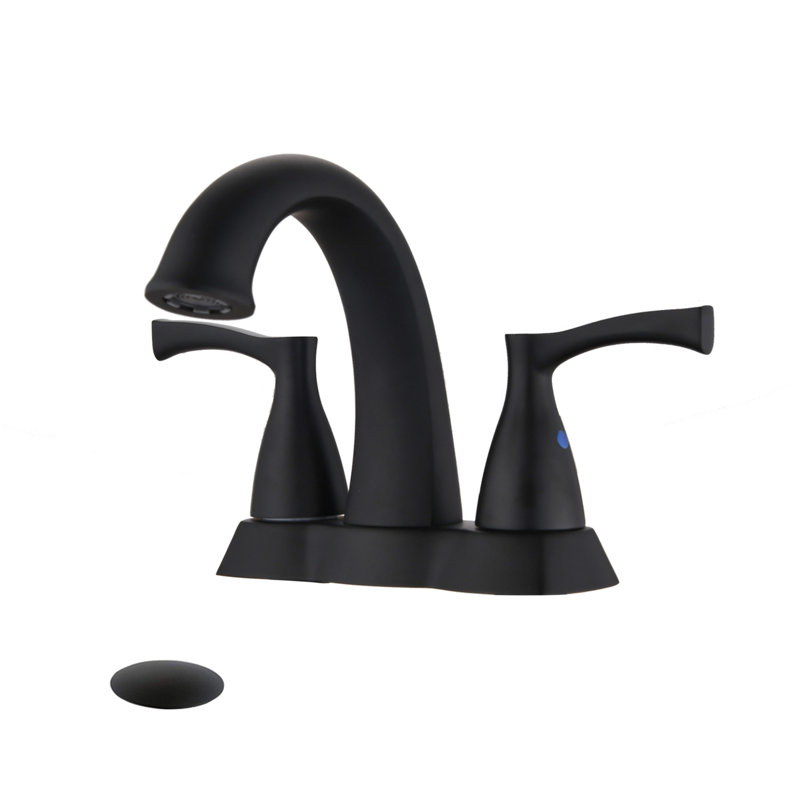 Robinet de salle de bain central à deux poignées avec bonde, Noir mat