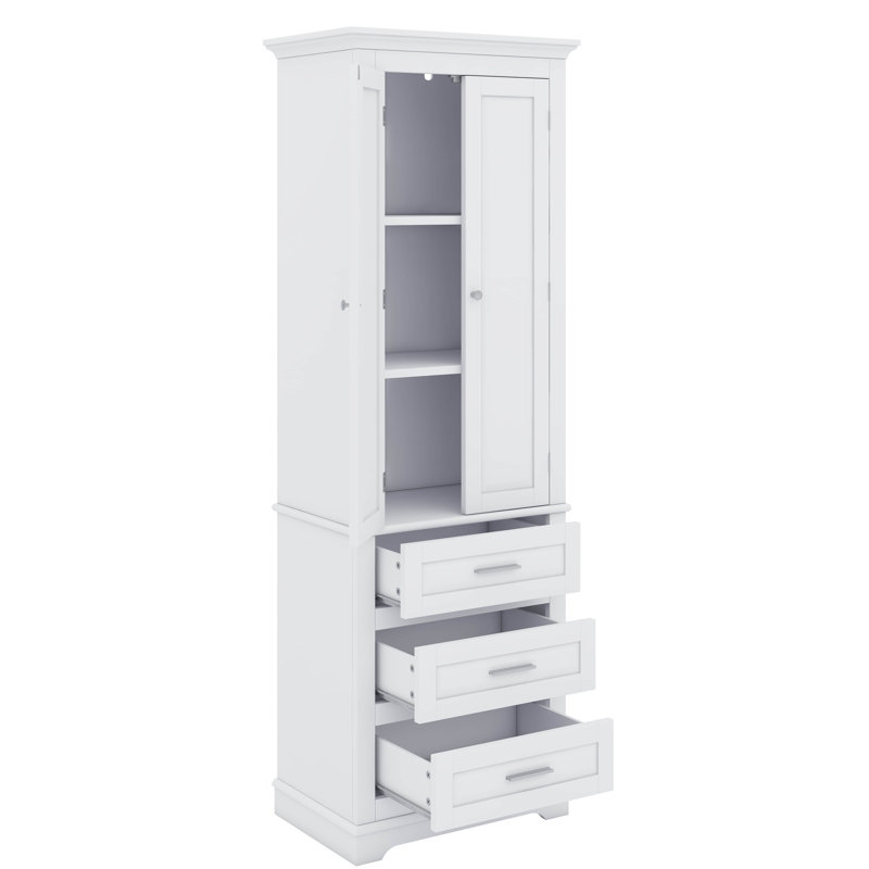Armoire de rangement imposante avec trois tiroirs et tablettes réglables, Blanc