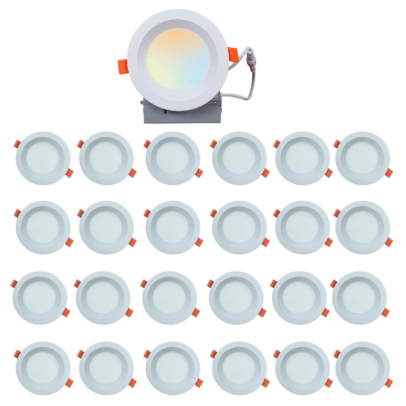 Plafonnier encastré rond de 4 po à DEL 9 W à culot variable de 4 po, sélectionnable 5CCT, homologué IC, étanche à l'air, intensité variable vers le bas, paquet de 24