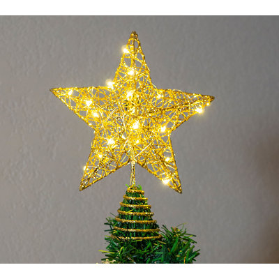 Décoration d'arbre de Noël en forme d'étoile scintillante 8 po avec lumières dorées 8 po